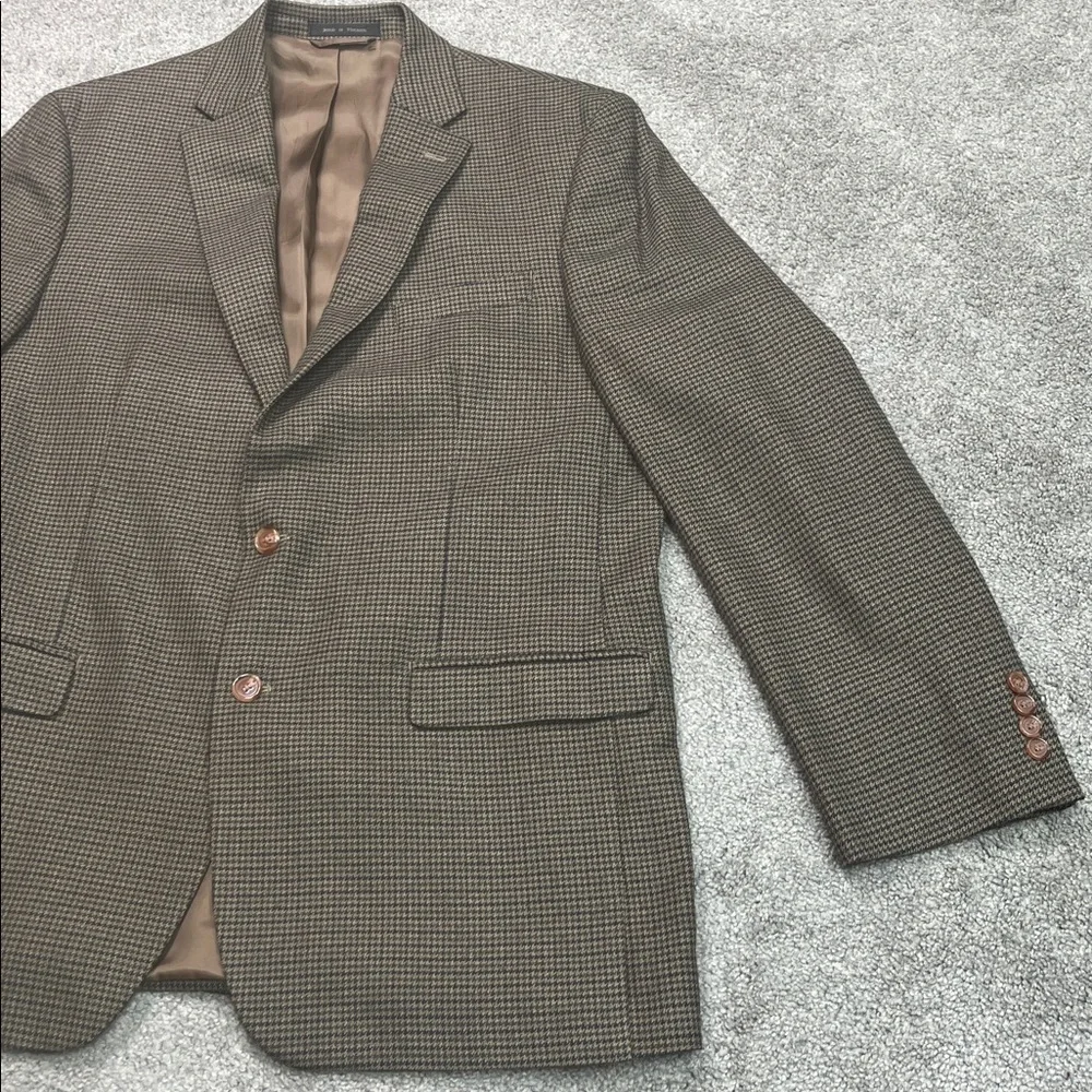 Houndstooth Jacket Sports Coat Blazer Tan Blue Brown Lauren Ralph Lauren Size 44